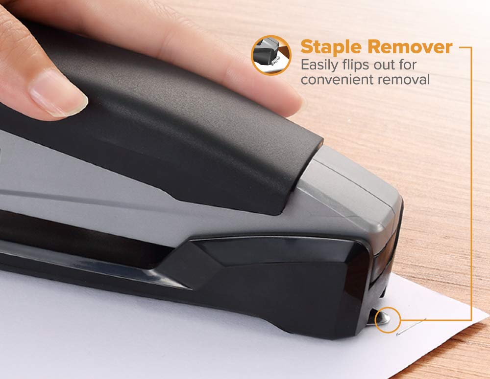 Bostitch Office Executive Stapler - 3 en 1, Sin Esfuerzo con un Dedo, Operación por Resorte, Negro/Gris (INP20)