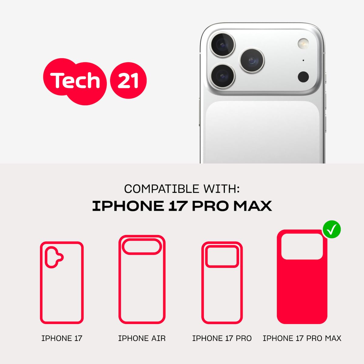 Tech21 EvoClear Funda para iPhone 17 Pro MAX - Transparente | Funda Protectora Delgada | Protección contra Impactos | Compatible con Carga inalámbrica