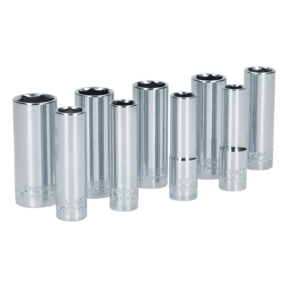 Surtek Dado Largo Cuadro 3/8 Pulg, 6 Puntas, 11 mm - 9 piezas - 10 mm a 19 mm