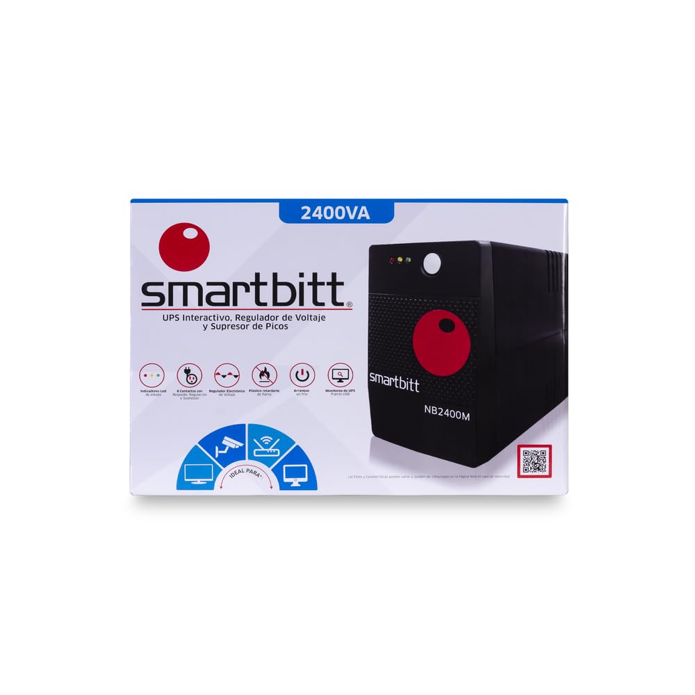 Smartbitt No Break Interactivo de 2400 VA / 1200 W con 8 Contactos, Negro, SBNB2400M