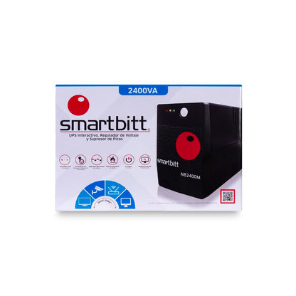 Smartbitt No Break Interactivo de 2400 VA / 1200 W con 8 Contactos, Negro, SBNB2400M