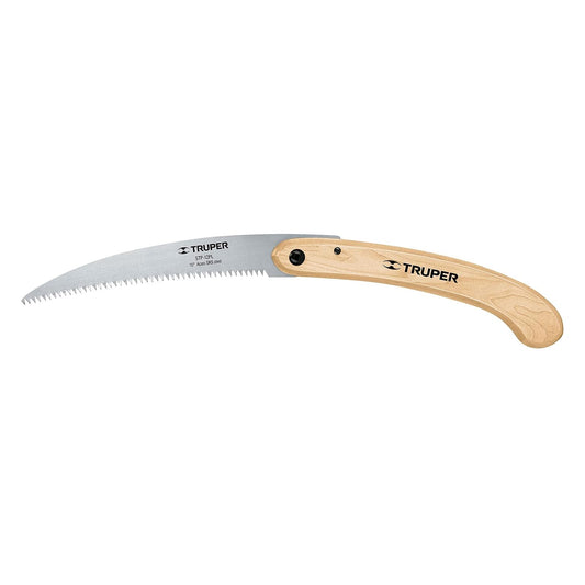 Truper STP-12PL, Serrucho de poda 12", plegable, mango de madera, 6 DPP