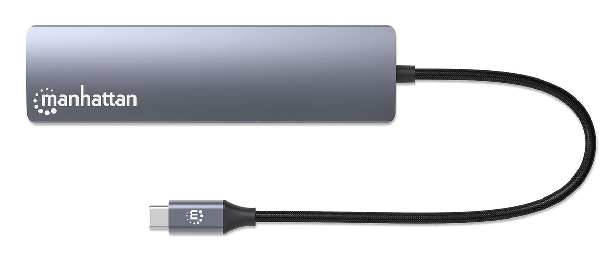 Manhattan Docking Station USB C Hub 6 en 1 con HDMI 4K@60Hz, Puerto Gigabit Ethernet y Carga PD 100W, Adaptador con 3 Puertos USB 3.0 para MacBook Pro, Air, iPad y Laptop, Gris Espacial, 153959