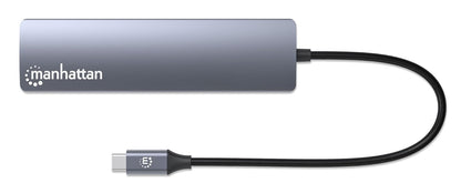 Manhattan Docking Station USB C Hub 6 en 1 con HDMI 4K@60Hz, Puerto Gigabit Ethernet y Carga PD 100W, Adaptador con 3 Puertos USB 3.0 para MacBook Pro, Air, iPad y Laptop, Gris Espacial, 153959