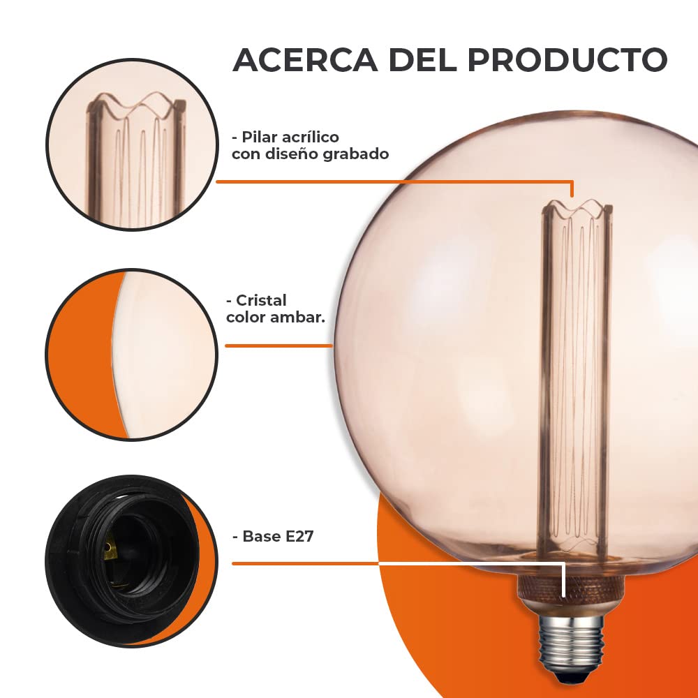 Tecnolite - Foco G200 Vintage LED 3.5 W, Luz Cálida Brillante, Base E27, Atenuable. Iluminación Interior