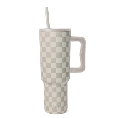 Simple Modern Trek Vaso Térmico con Asa y Popote, Acero Inoxidable, 890-1180 ml - 1180 ml - Pattern: Checkmate