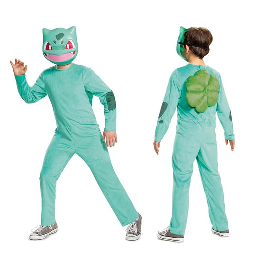 Disfraz de Pokémon Bulbasaur para niños, Traje de Personaje clásico para niños, Talla M (7-8), Verde