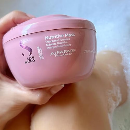 Alfaparf Milano Semi Di Lino máscara nutritiva para cabello seco – seguro en cabello tratado con color – Sulfato, SLS, parabenos y parafina – calidad de salón profesional, 6.76 oz (199.91 ml)