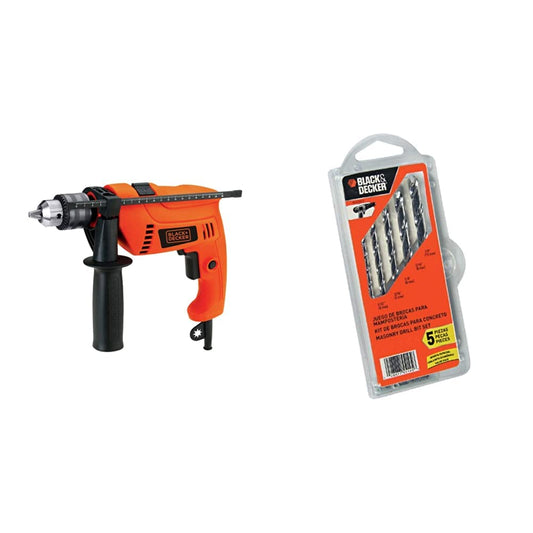 Rotomartillo 1/2 550W 0-2800Rpm 0-45000Gpm B+D Hd555 + BLACK+DECKER Juego de Brocas P/Concreto 5 Piezas BD0090CS