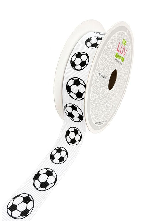 LUV RIBBONS GSO0708-SOC Cinta Deportiva de grogrén de 7/8 Pulgadas, 10 Yardas, fútbol