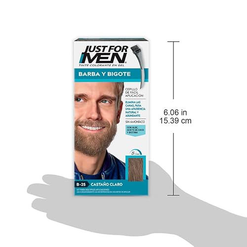 Just For Men Tinte Colorante En Gel Para Barba Y Bigote, Sin amoníaco, Color Castaño Claro B25, 28.4g