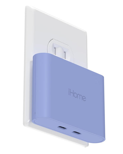 iHome Cargador de Pared USB-C 36 W, 2 Puertos - Lavender