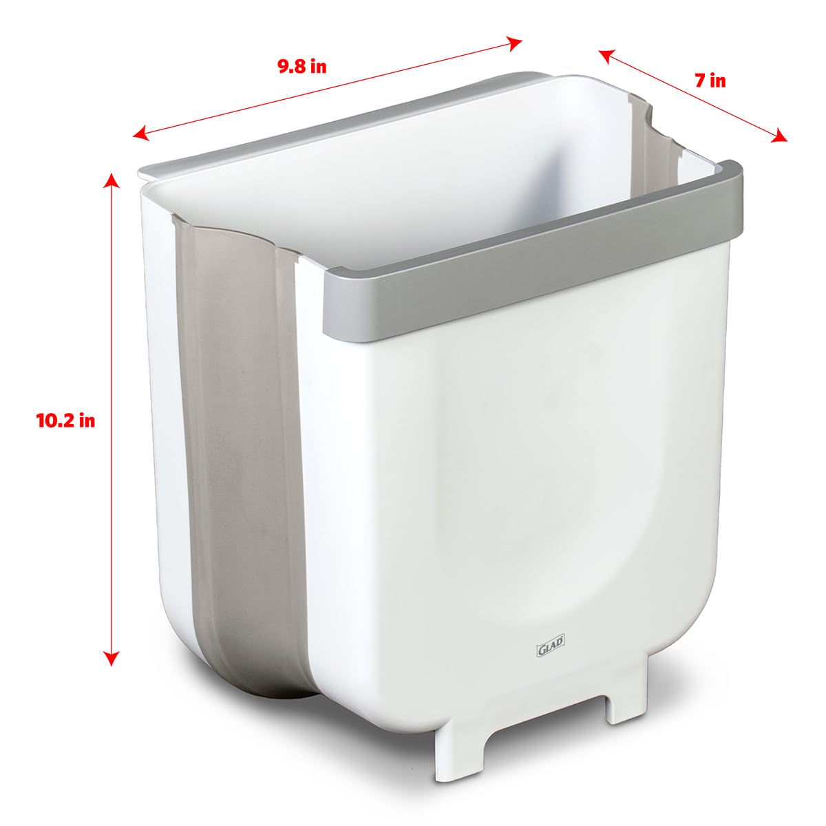 Glad Roomate - cubeta de basura plegable | cubeta de basura de viaje compacto con diseño expandible que ahorra espacio | Cesta de eliminación para interiores y exteriores, 2 galones, color blanco