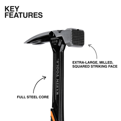 Klein Tools H80922SM Martillo de Encuadre 22 oz Acero Forjado Cara Fresada Garra Recta