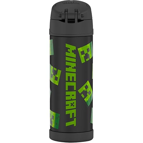 THERMOS FUNTAINER Botella aislada al aspiradora de acero inoxidable de 16 onzas con tapa de boquilla ancha, Minecraft