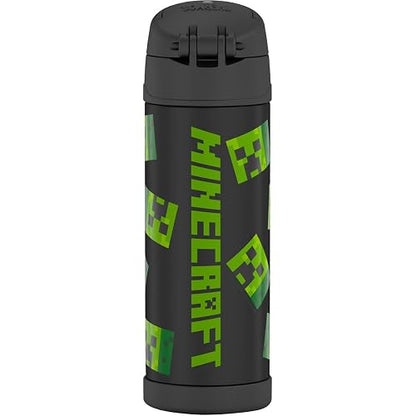 THERMOS FUNTAINER Botella aislada al aspiradora de acero inoxidable de 16 onzas con tapa de boquilla ancha, Minecraft