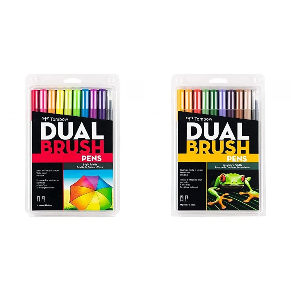 Tombow Dual Brush Pen Marcadores Artísticos de Doble Punta - Brillante - 10 unidades - Marcadores Pincel de Acuarela + Rotuladores