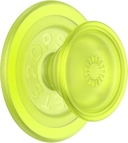 PopSockets - Empuñadura para teléfono MagSafe con soporte, soporte magnético, parte superior intercambiable, sujeción segura para iPhone MagSafe, teléfono y tablet, Chartreuly translúcido brilla en la