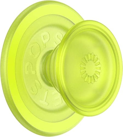 PopSockets - Empuñadura para teléfono MagSafe con soporte, soporte magnético, parte superior intercambiable, sujeción segura para iPhone MagSafe, teléfono y tablet, Chartreuly translúcido brilla en la