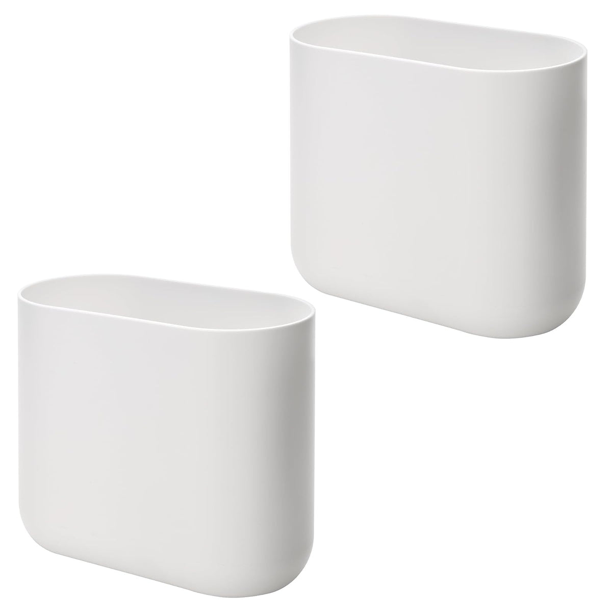 iDesign - Juego de 2 botes de plástico ovalados pequeños para baño, recámara u oficina, color blanco