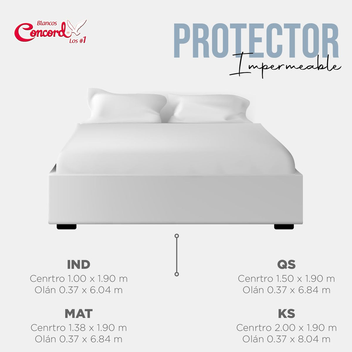Colchas Concord Protector Impermeable Individual Color Blanco 1 Pza