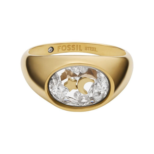 Anillo Fossil JF04896710 Sutton de acero inoxidable en tono dorado para mujer, talla 9