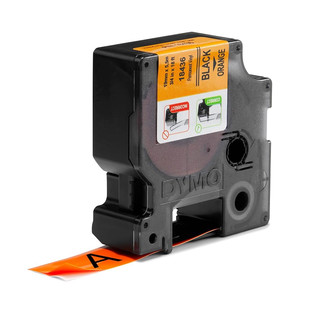 Dymo M18436 Cinta Rhino Vinilo 19mm, negro/naranja
