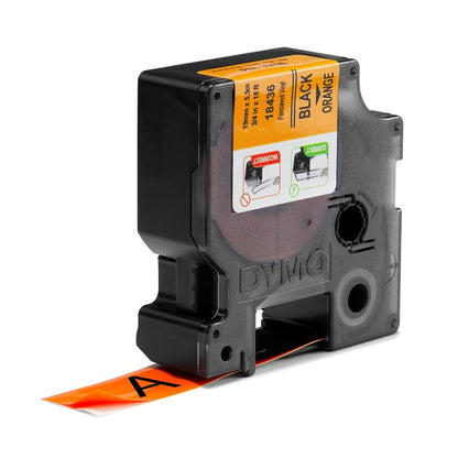 Dymo M18436 Cinta Rhino Vinilo 19mm, negro/naranja