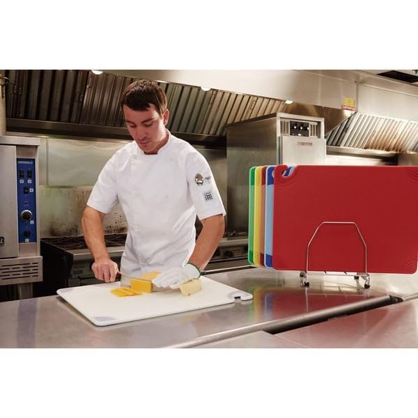 San Jamar Saf-T-Grip - Tabla de cortar de plástico con gancho de seguridad, 12 x 18 x 0.5 pulgadas, color blanco