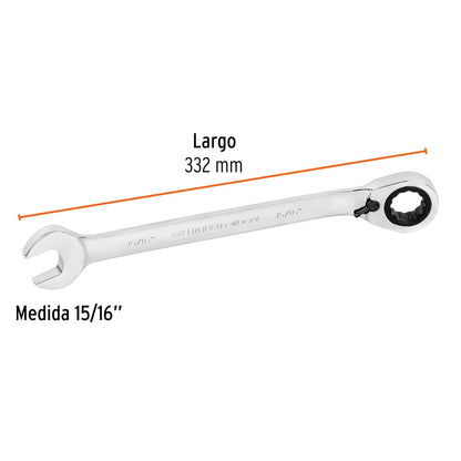 Truper Expert LL-2030XR, Llave combinada matraca reversible 15/16"x 332mm de largo