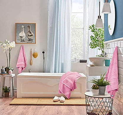 SIMPLI-MAGIC Juego de Toallas de baño, 2 Toallas de baño, 2 Toallas de Mano y 6 paños (Juego de 10 Piezas), Toallas de algodón Hilado en Anillo Altamente absorbentes para baño, Toalla de Ducha (Rosa)