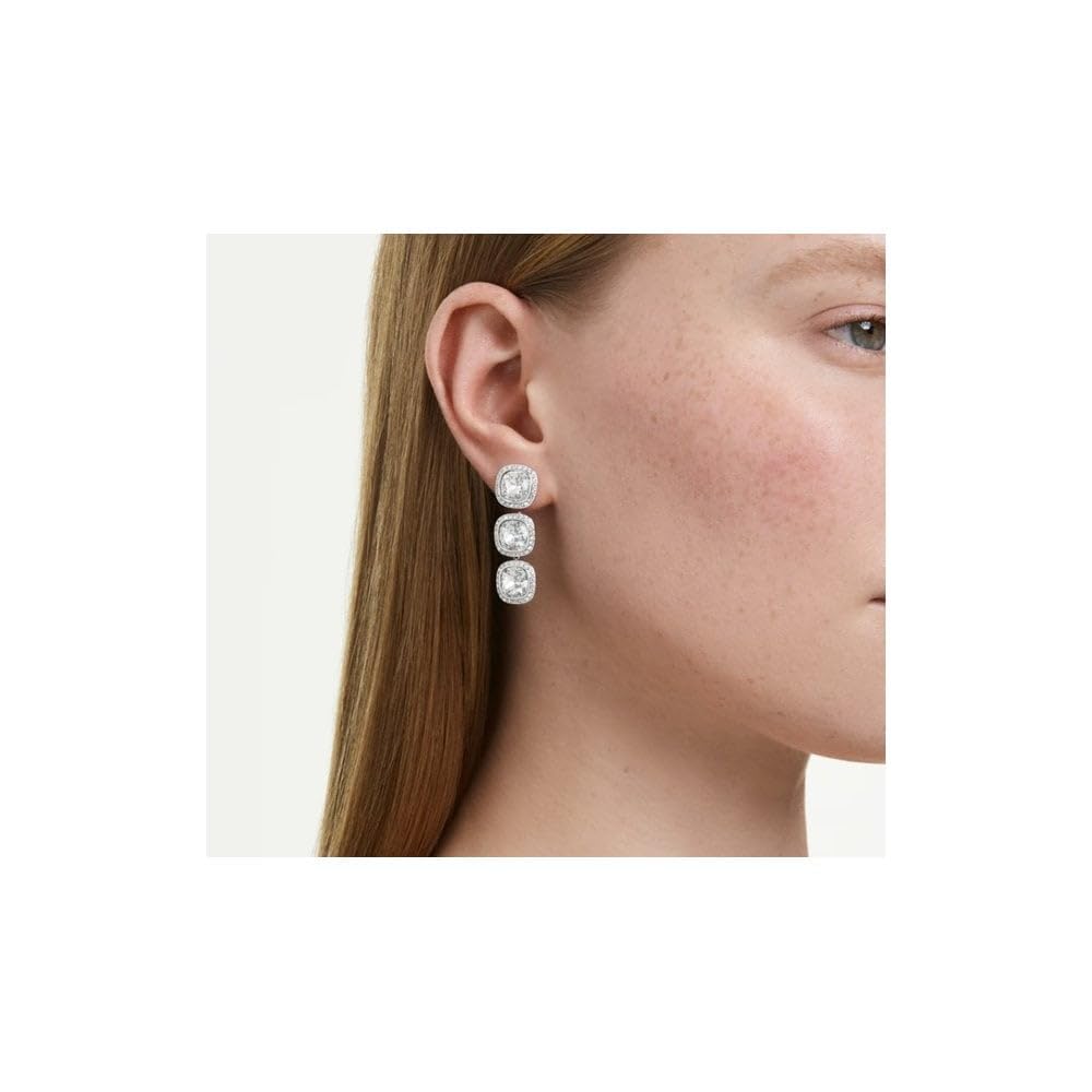 Pendientes Una Angelic, Talla cojin, Blancos, Acabado en rodio