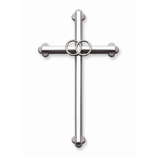 Cathedral Art - Cruz de pared para boda, anillos entrelazados con cruz de metal plateado, 8 pulgadas, 0.4 x 4.5 pulgadas