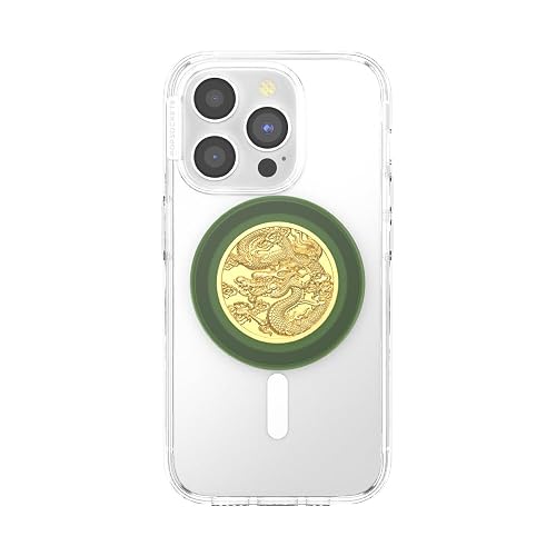 PopSockets - Empuñadura para teléfono MagSafe con Soporte, Soporte magnético, Parte Superior Intercambiable, sujeción Segura para iPhone MagSafe, teléfono y Tablet, dragón esmaltado