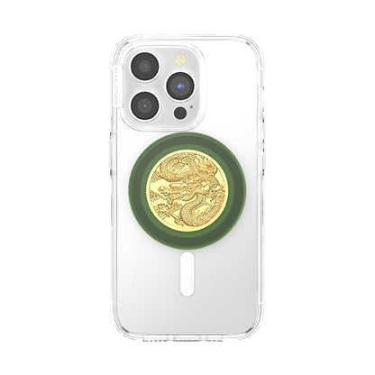 PopSockets - Empuñadura para teléfono MagSafe con Soporte, Soporte magnético, Parte Superior Intercambiable, sujeción Segura para iPhone MagSafe, teléfono y Tablet, dragón esmaltado