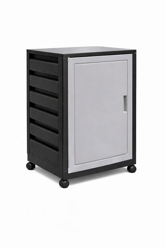 Italhome Mueble Organizador de Plástico con Ruedas, Cajonera con Repisas Multiusos para Oficina, Hogar o Taller, Ligero Resistente, Color Negro Gris