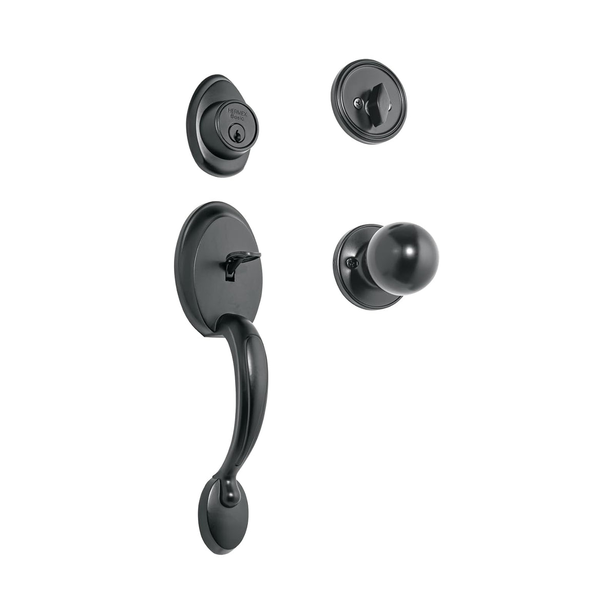 Hermex CEP-12PJP Jaladera, Perilla y Cerrojo con Llave para Puerta Principal - Negro mate - Llave-Llave