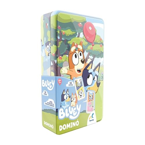 Bluey Dominó Infantil en Tin (Caja metálica), Juego de Mesa con 28 Fichas Ilustradas