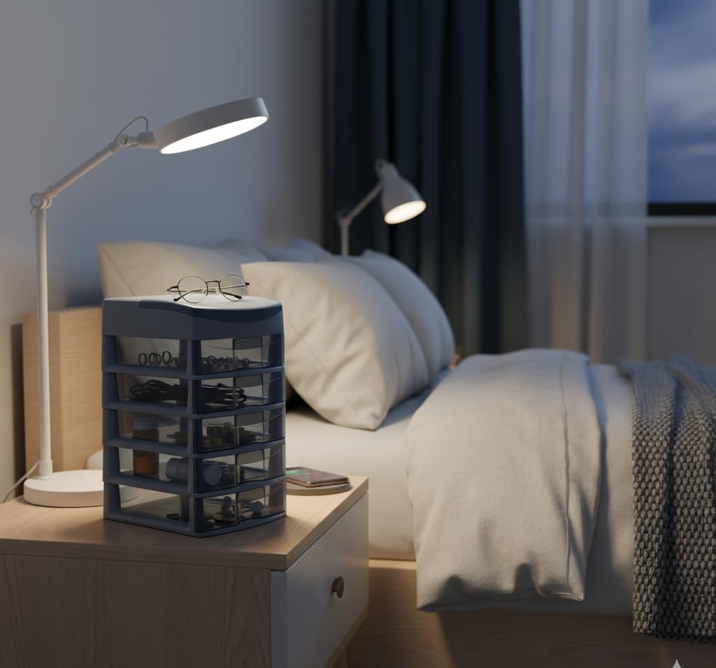 Italhome Cajonera de Plástico Sesia Azul, Mini Organizador de Escritorio Multiusos con 5 Cajones Transparentes