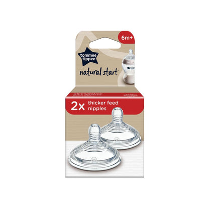 Tommee Tippee Tetinas Natural Start, Alimento Espeso, 6m+ | Paquete de 2, Tipo Pecho para Agarre Natural, Válvula Anticólicos, Silicona Suave, Libre de BPA