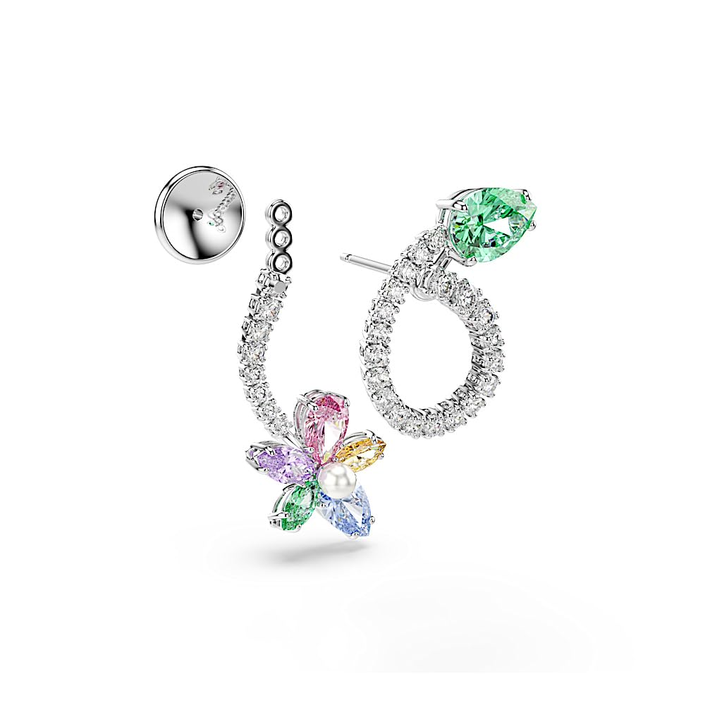 Swarovski x Ariana Grande Jewelry Collection: pulsera, gargantilla, arete, piedras multicolores de corte mixto, acabado rodio