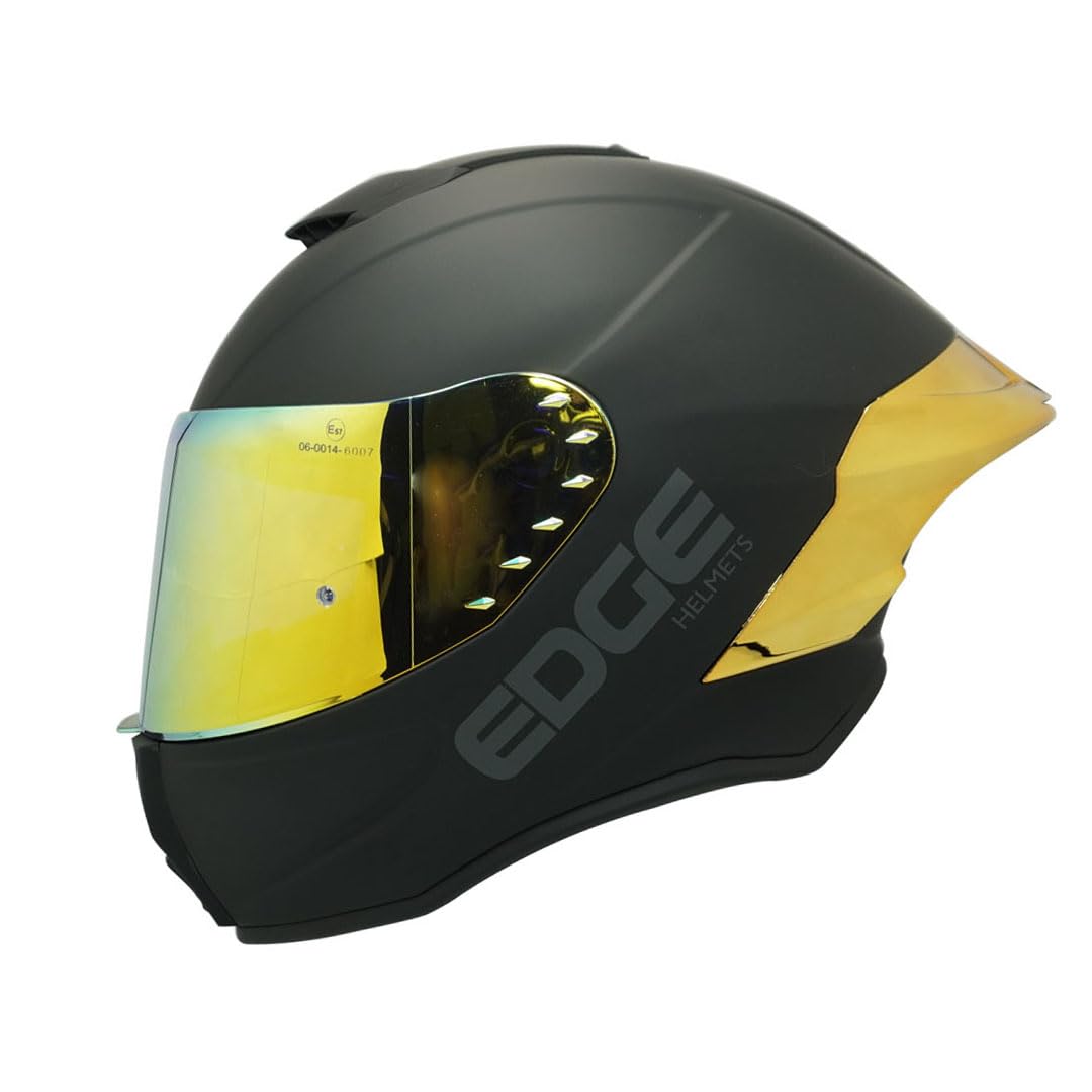 Edge Casco Integral para Moto con Visor Doble Antivaho, Certificado DOT - XL - Solid Black Dorado