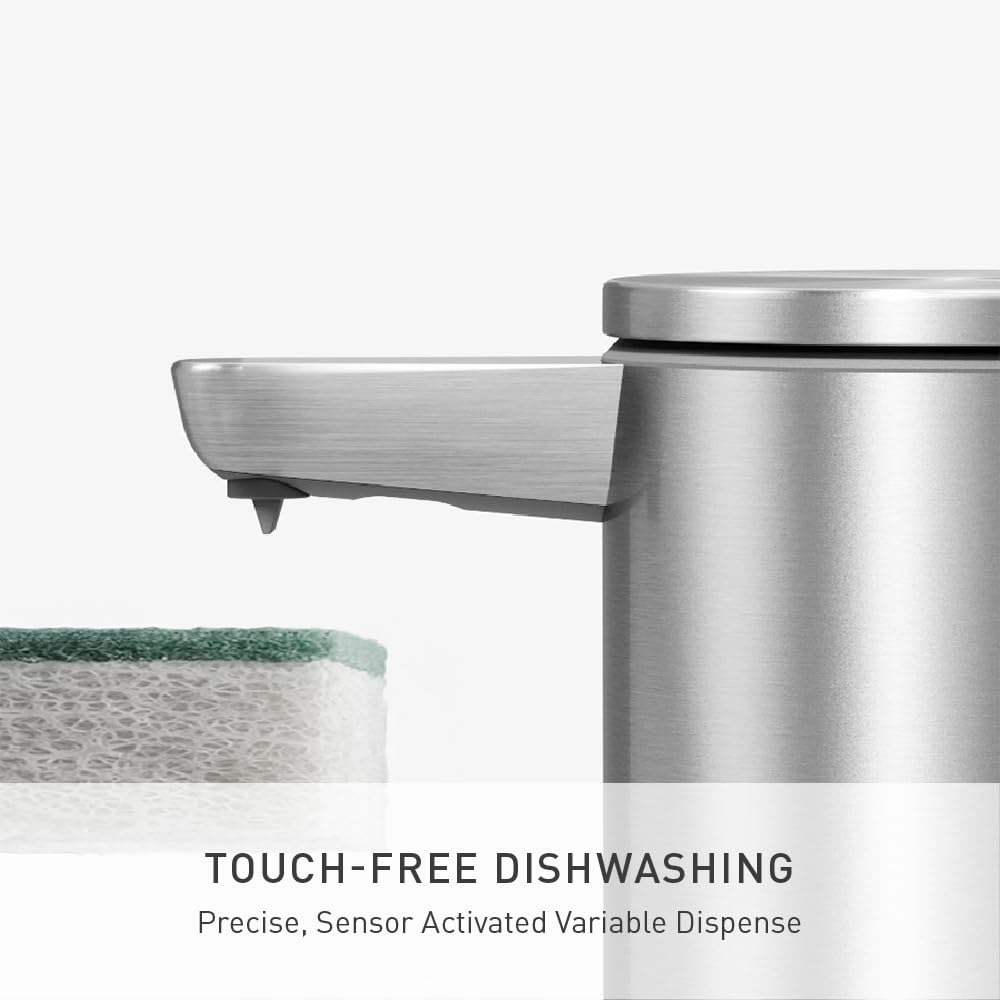 simplehuman Bomba de Sensor de líquido, 9 onzas con Cesta, dispensador automático de jabón para Cocina y baño, Sensor de Movimiento sin Contacto, dispensador Variable, Recargable, Acero Inoxidable