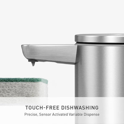 simplehuman Bomba de Sensor de líquido, 9 onzas con Cesta, dispensador automático de jabón para Cocina y baño, Sensor de Movimiento sin Contacto, dispensador Variable, Recargable, Acero Inoxidable