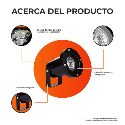 Tecnolite - Lámpara Sumergible, Ideal Zona Costera, Foco MR16 50 W incluido, Luz Cálida Brillante, Base GX5.3, IP67, IK05