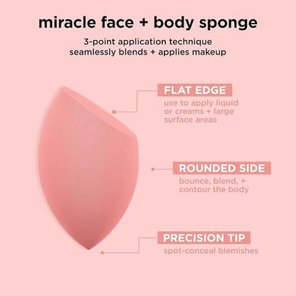 Real Techniques, Miracle Face + Body Sponge, Esponja Facial y Corporal, Tecnología de Espuma Suave y Flexible