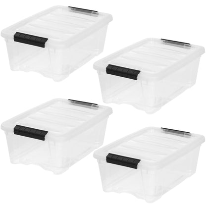 IRIS USA 4 Contenedores de 13 Qt con Tapa, Transparentes | Diseño transparente para ver el contenido fácilmente. Ideal para zapatos, fotos, documentos y artículos pequeños. - 12 L - Paquete de 4