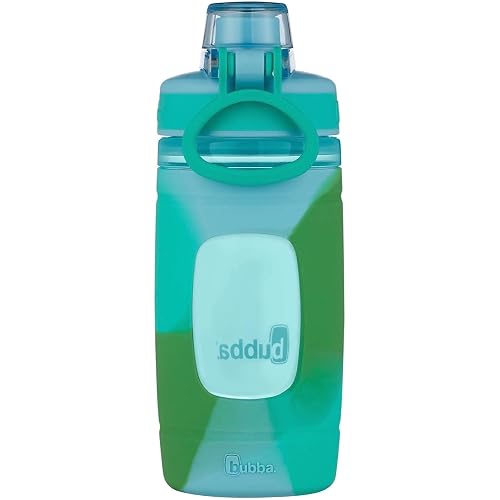 bubba. Flo Kids Botella de agua, 16 onzas, hielo de vidrio con caramelo de roca y lavado de color kiwi