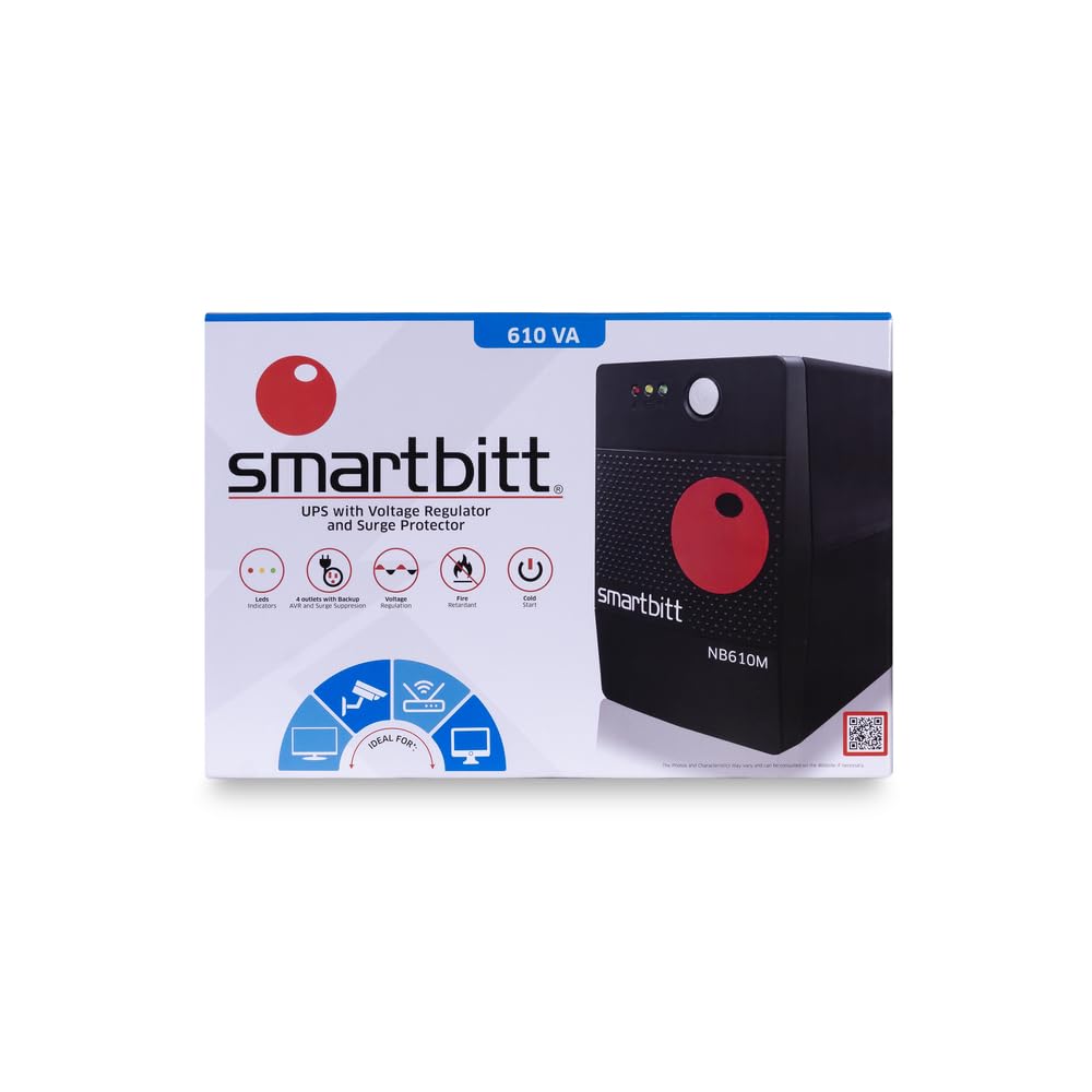 Smartbitt No Break Interactivo de 610 VA / 305 W con 4 Contactos, Negro, SBNB610M