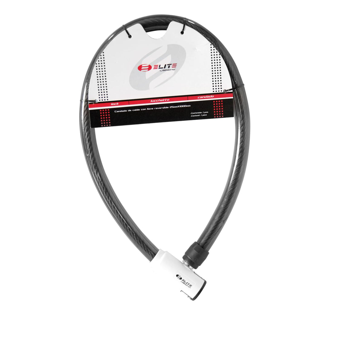 Candado Elite Cable 25mmX1200mm Negro/Cabezal Blanco con 2 Llaves Reversibles